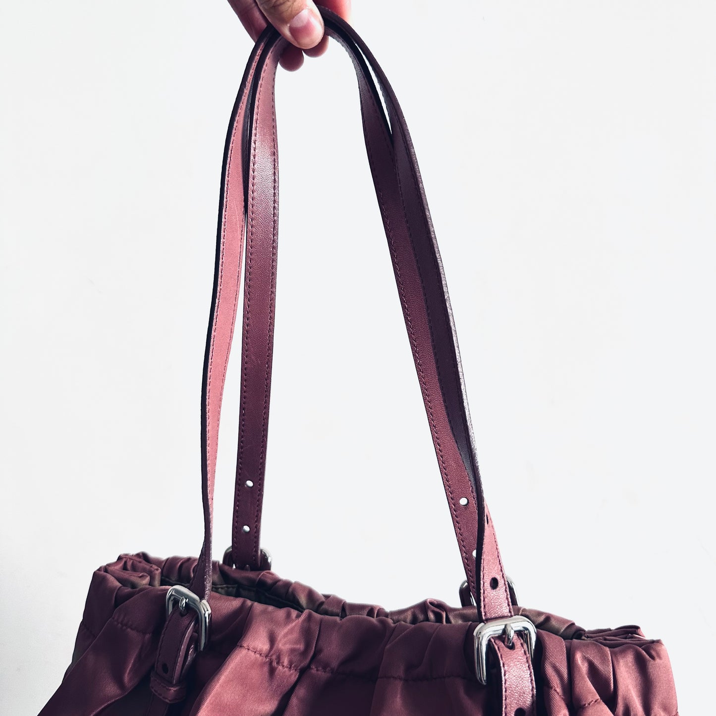 Prada Mauve Pink GHW Tessuto Bow Classic Logo Nylon Shopper Shoulder Tote Bag