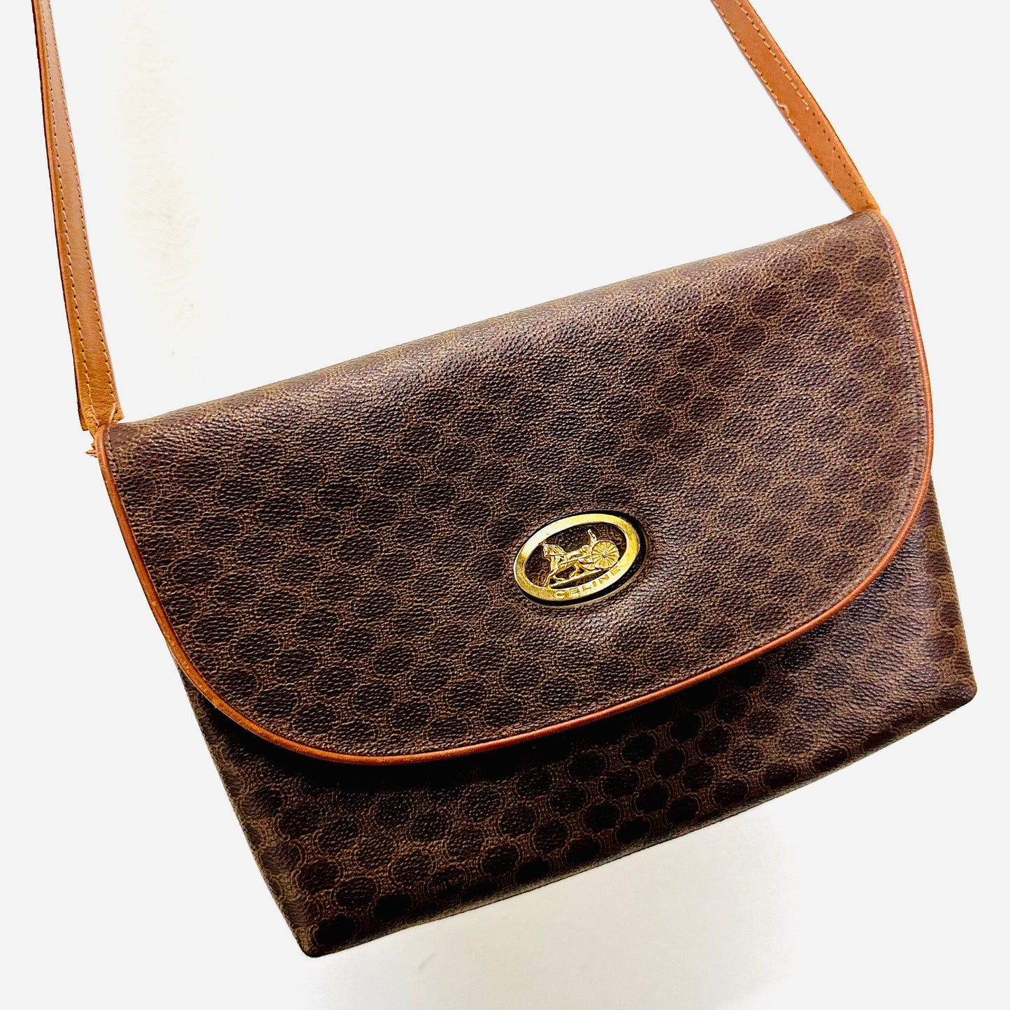 Celine Triomphe Macadam Monogram Logo GHW Flap Shoulder Sling Bag