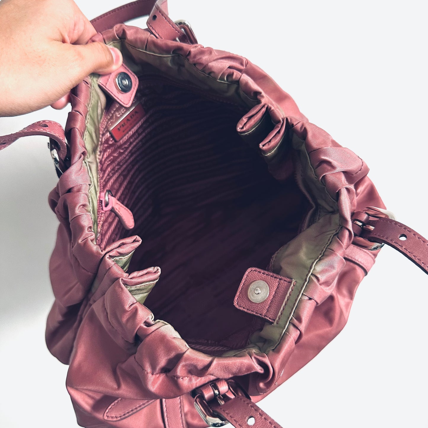 Prada Mauve Pink GHW Tessuto Bow Classic Logo Nylon Shopper Shoulder Tote Bag