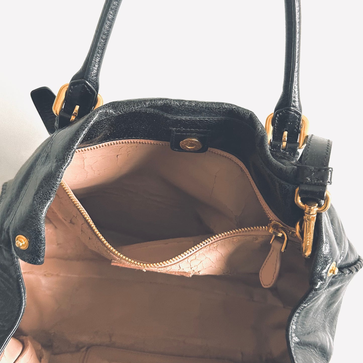 Prada Black GHW Vitello Shine Leather Classic Logo 2-Way Shopper Shoulder Sling Tote Bag