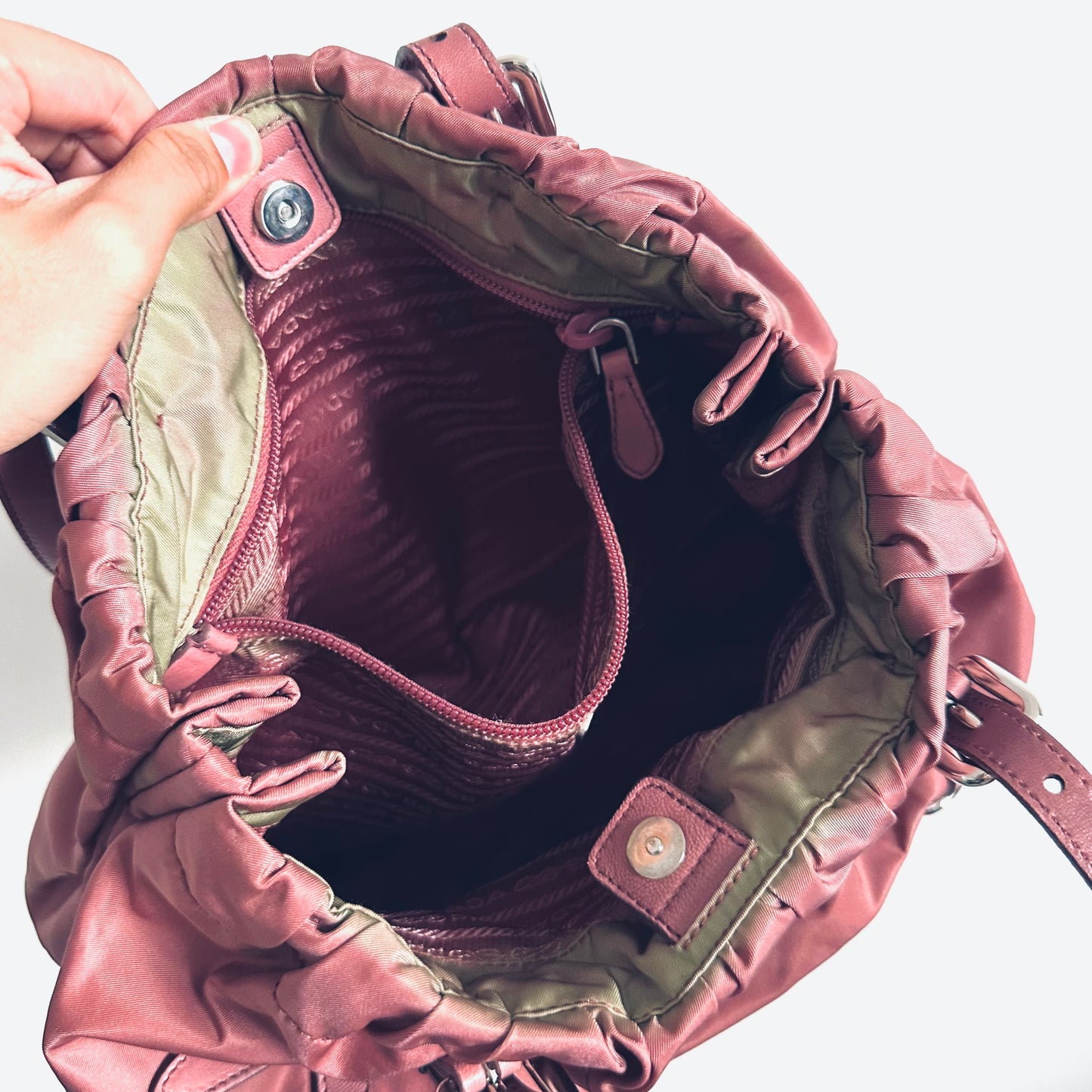 Prada Mauve Pink GHW Tessuto Bow Classic Logo Nylon Shopper Shoulder Tote Bag