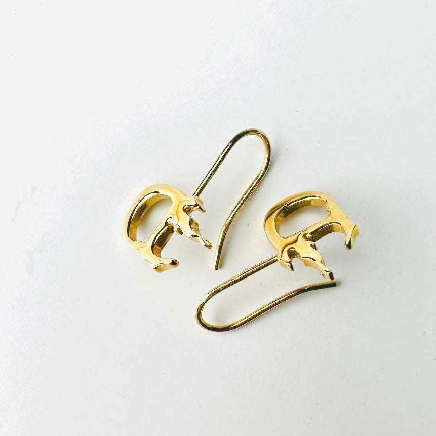 Christian Dior CD Giant Monogram Logo Gold Dangling Earrings