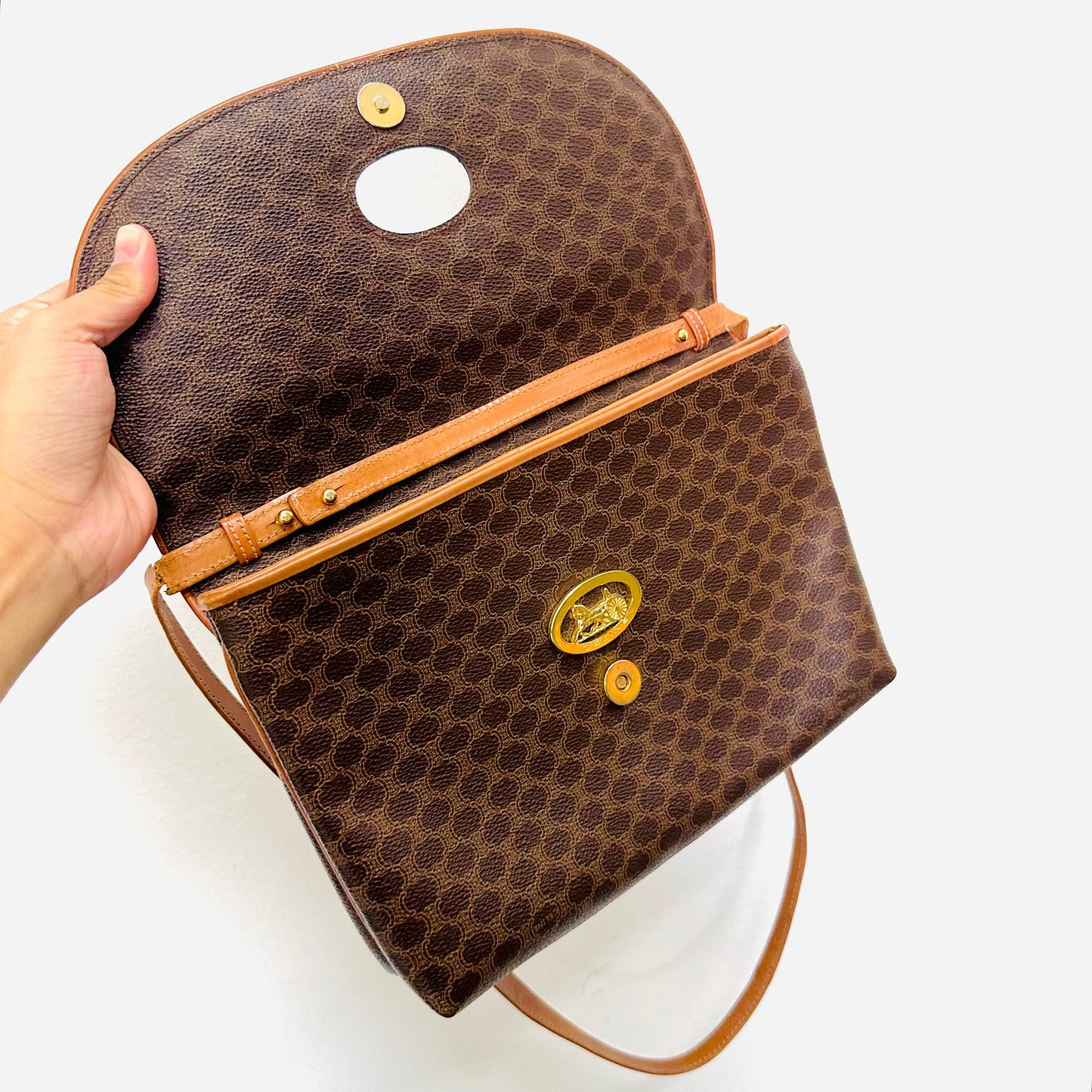 Celine Triomphe Macadam Monogram Logo GHW Flap Shoulder Sling Bag