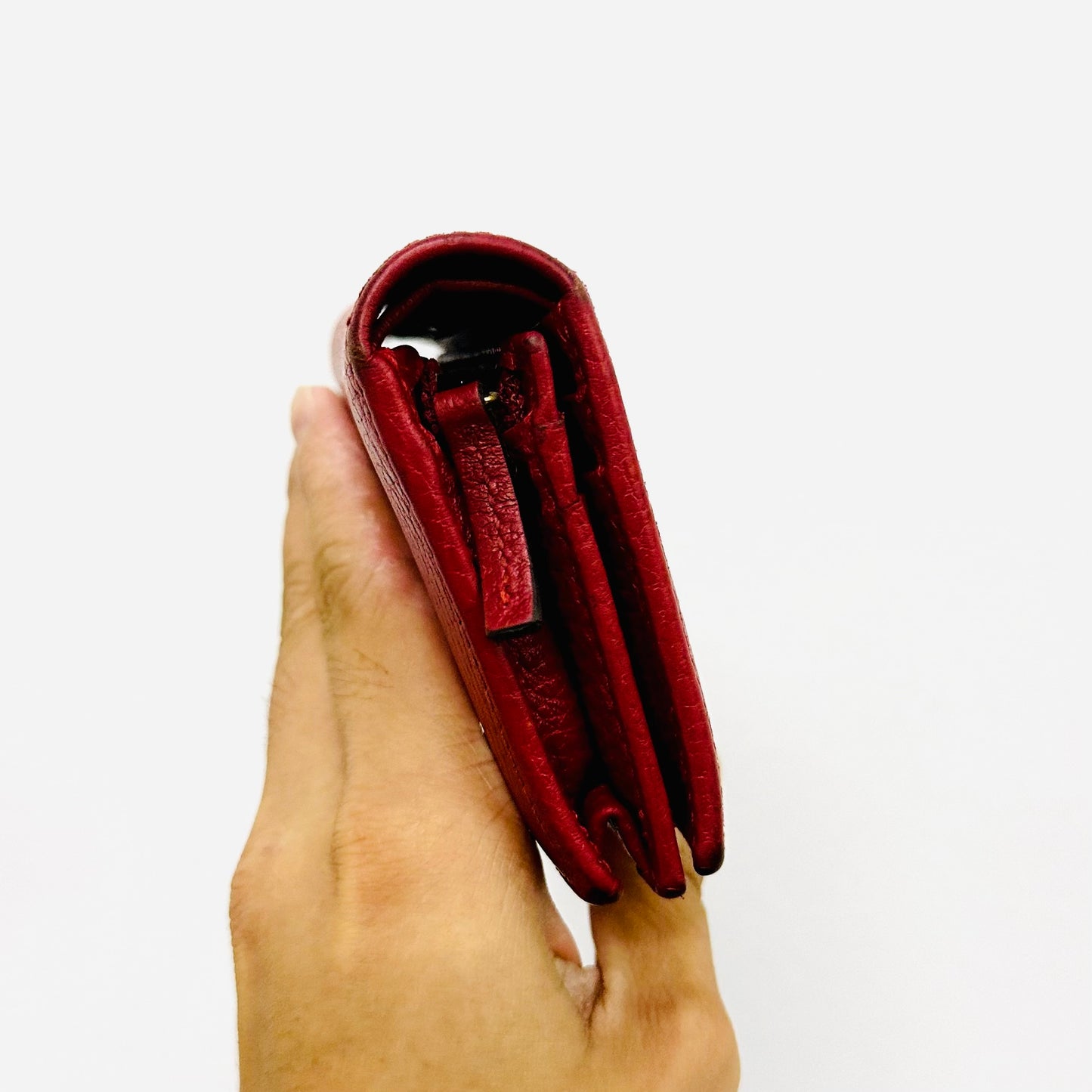 Gucci Red GHW Marmont Double GG Monogram Logo Textured Leather Flap Compact Bifold Wallet