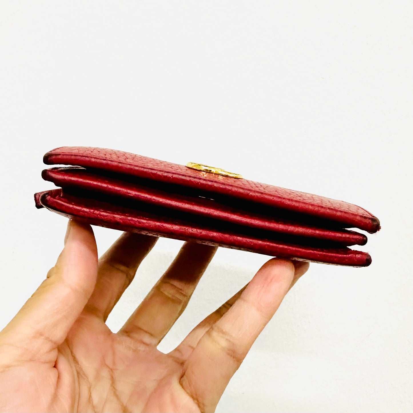 Gucci Red GHW Marmont Double GG Monogram Logo Textured Leather Flap Compact Bifold Wallet