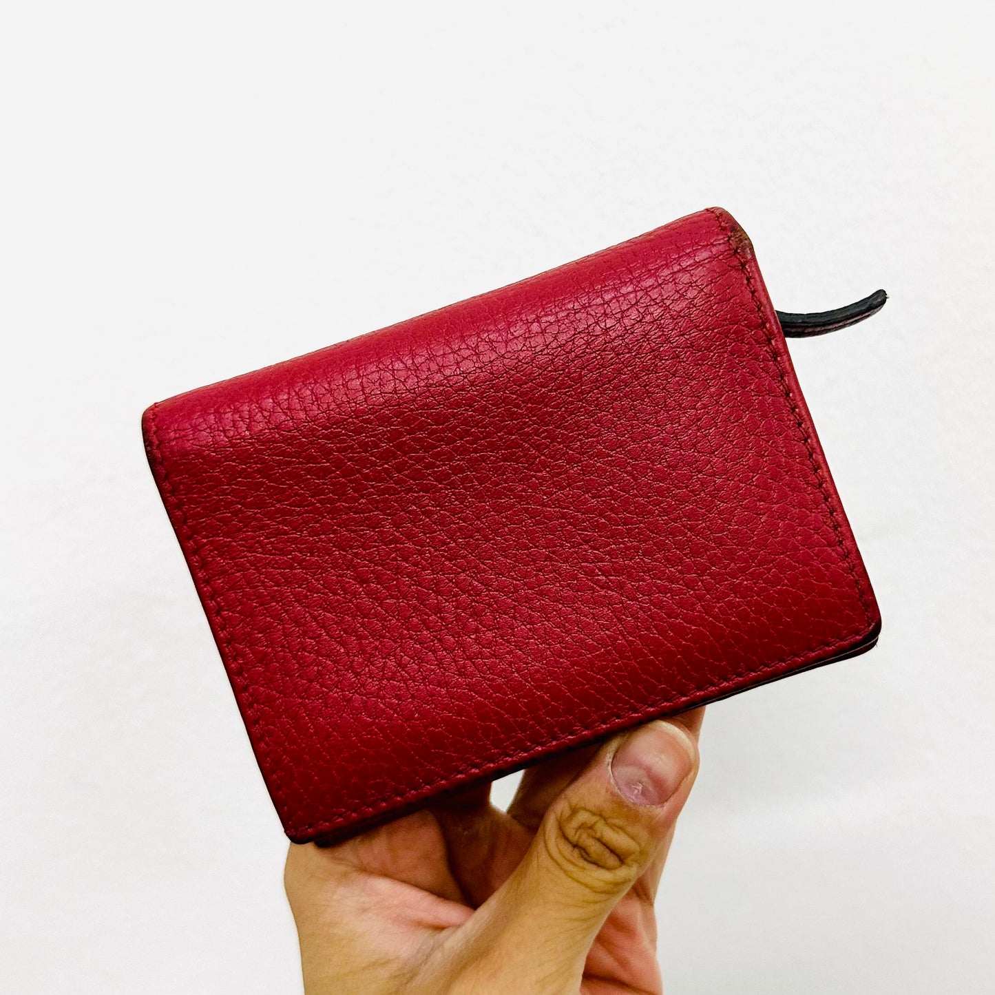 Gucci Red GHW Marmont Double GG Monogram Logo Textured Leather Flap Compact Bifold Wallet