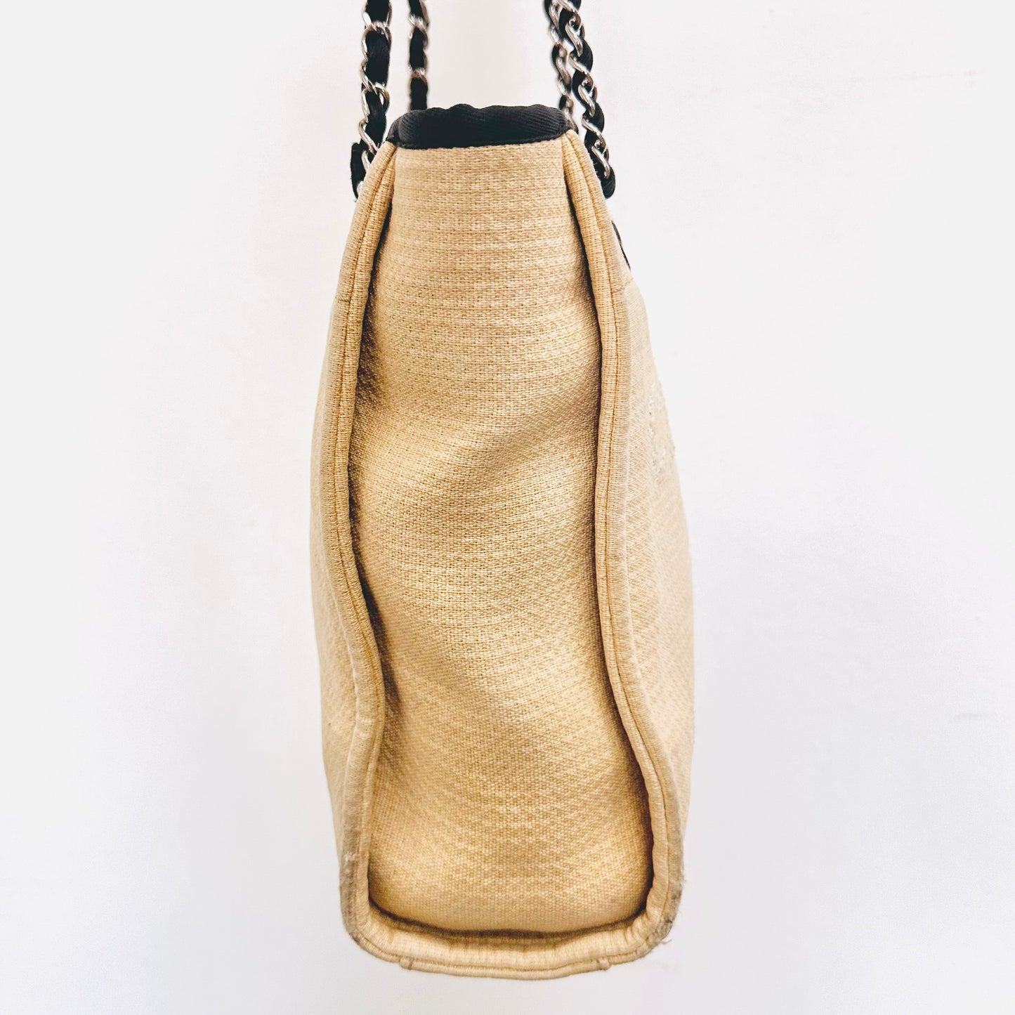 Chanel Beige / Black Deauville PM Small Giant CC Monogram Logo Shoulder Shopper Tote Bag 15s