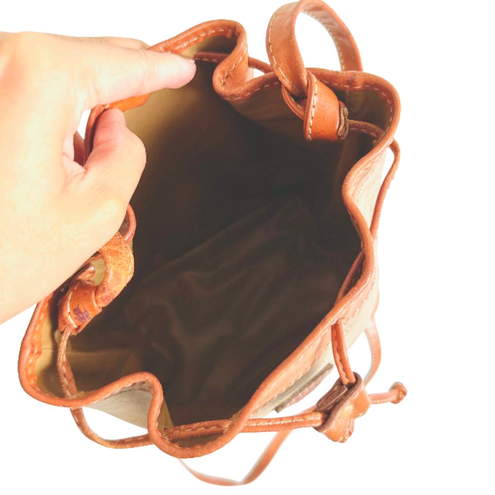 Celine Beige Triomphe GHW Macadam Monogram Logo Vintage Mini Shoulder Bucket Bag
