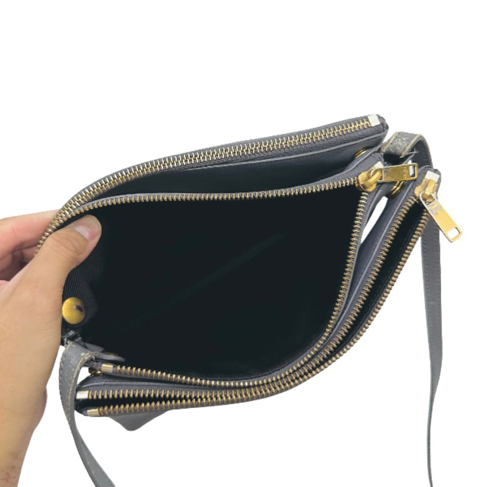 Celine Grey GHW Large Trio Lambskin Monogram Logo Shoulder Sling Bag / Pouch Clutch Case