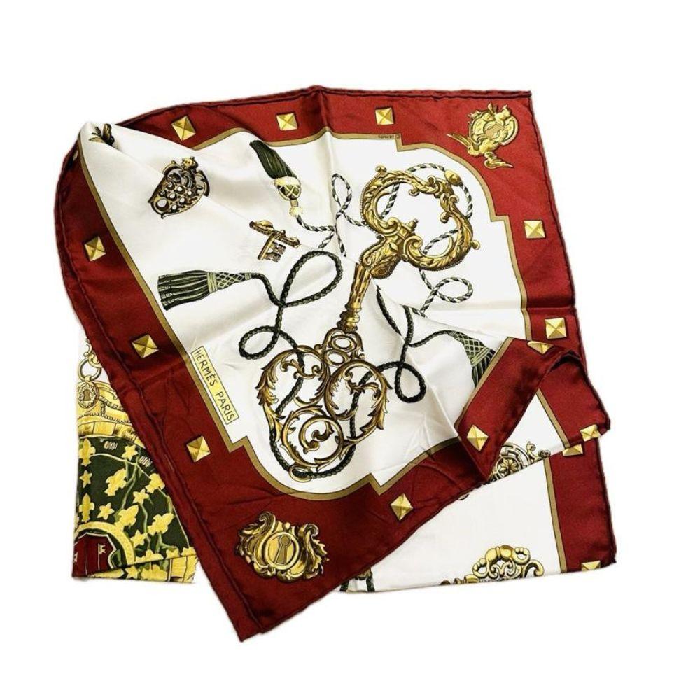 Hermes Maroon Key Carre 90 Multicolour Silk Scarf