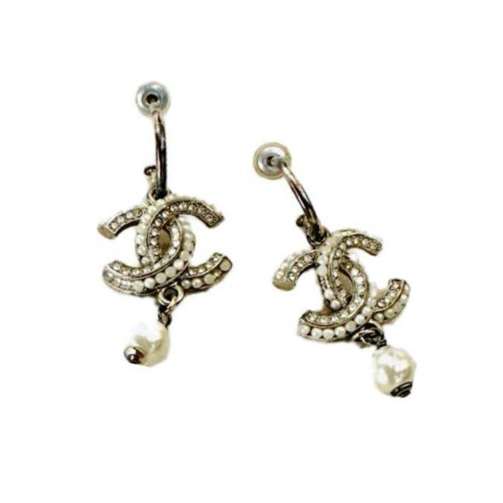 Chanel Crystal & Pearls Dangling Stud Earrings