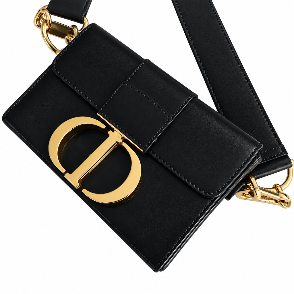 Christian Dior Black Leather 30 Montaigne Box Bag Small