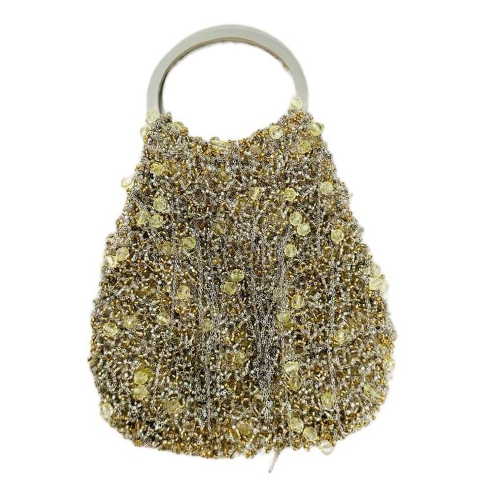 ANTEPRIMA Wirebag Perla Glitter Round Metal Handle Small Handbag (Gold)