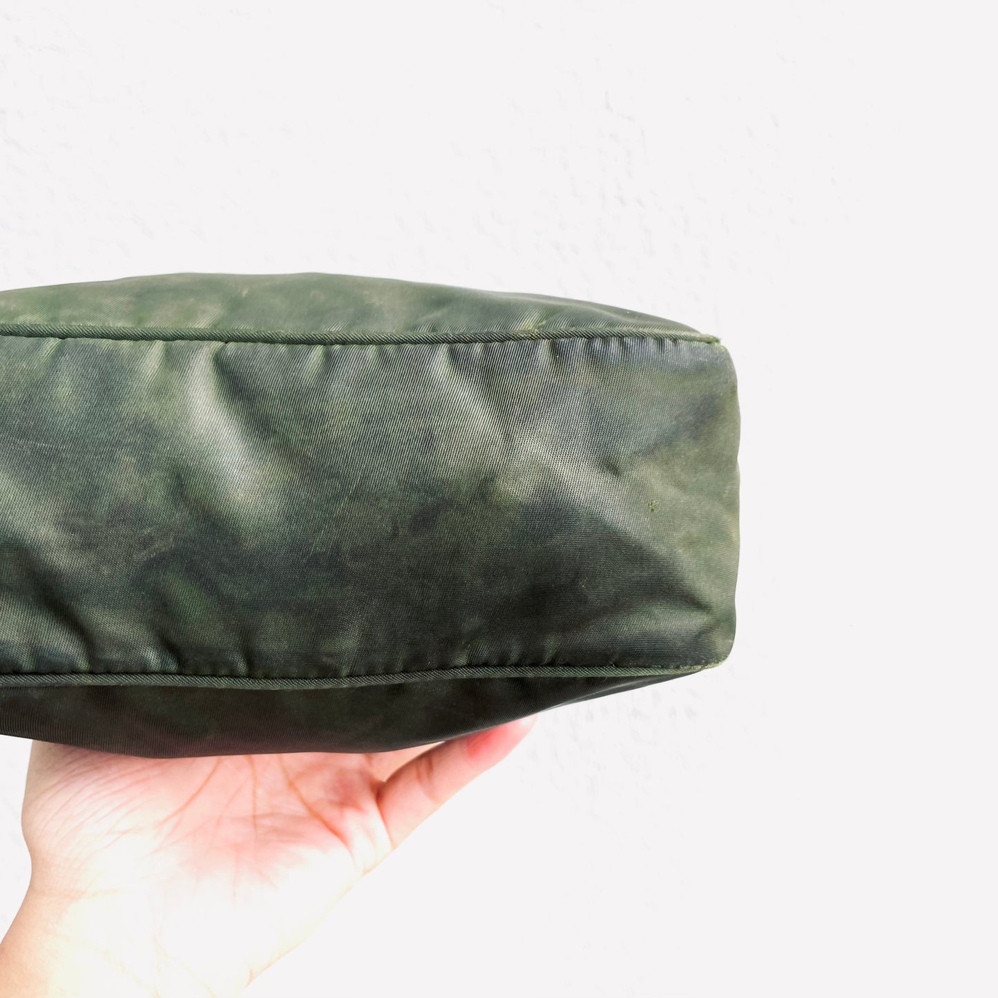 Prada Dark Khaki Tessuto Classic Logo Nylon Hobo Pochette Shoulder Bag
