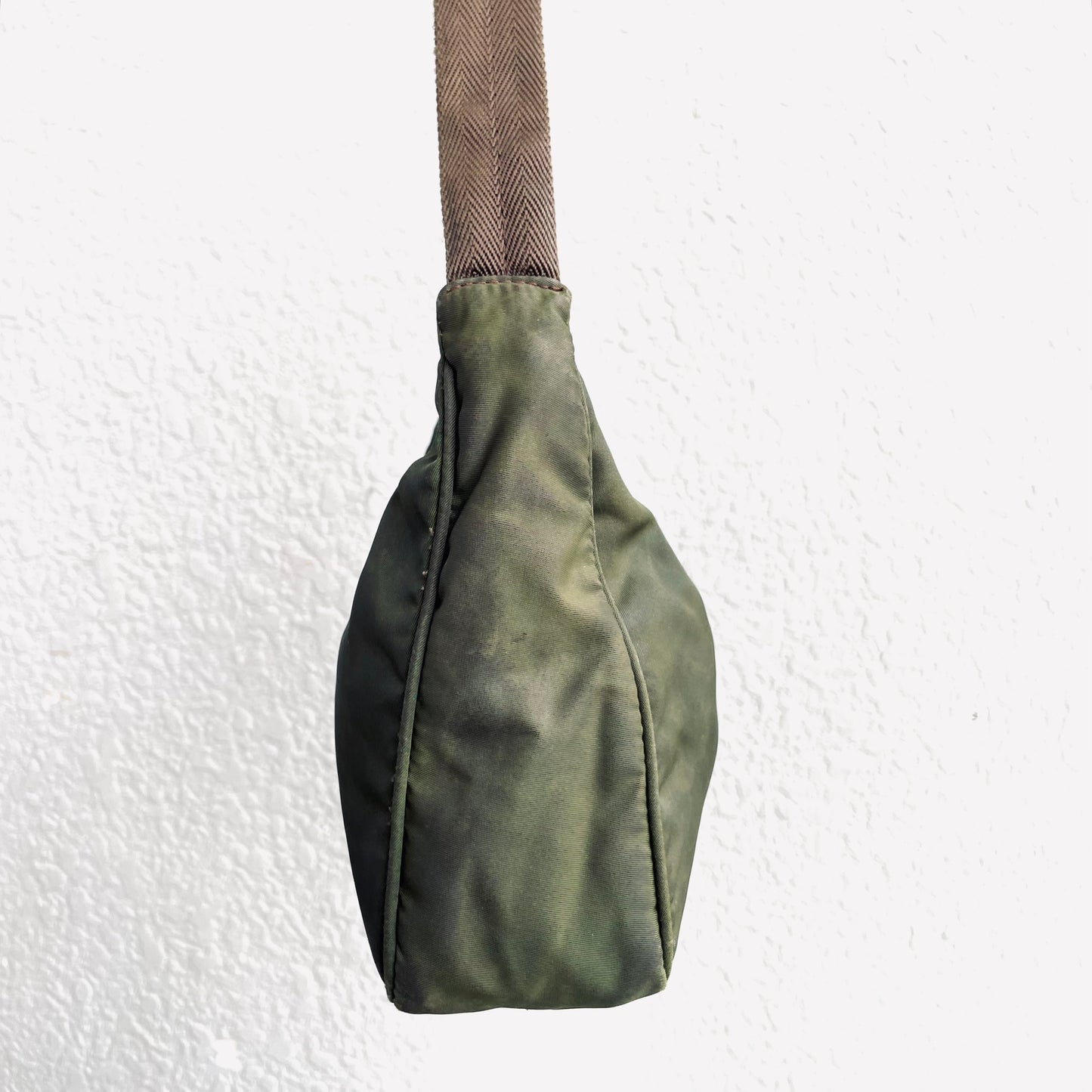 Prada Dark Khaki Tessuto Classic Logo Nylon Hobo Pochette Shoulder Bag
