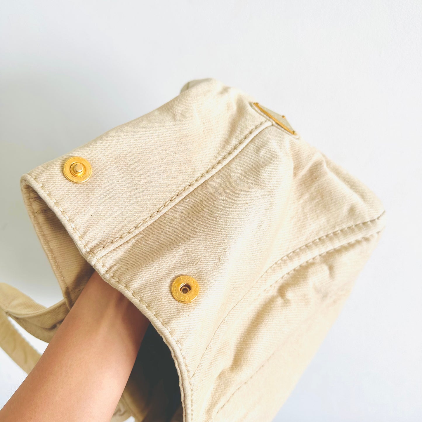 Prada Beige Cream Canapa Small Classic Logo Structured Shopper Tote Bag