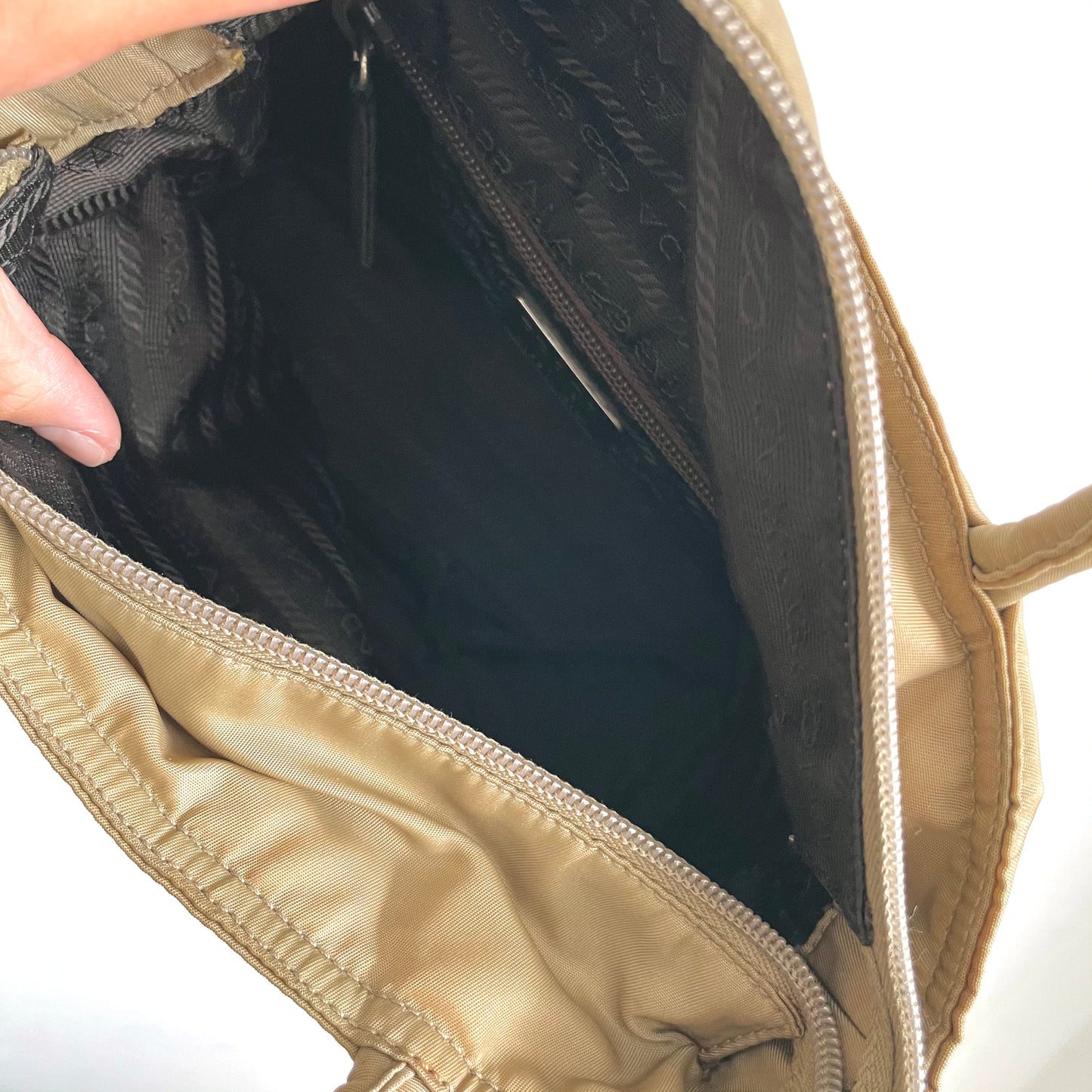 Prada Beige Tessuto Classic Logo Zip Nylon Mini Shopper Tote Bag
