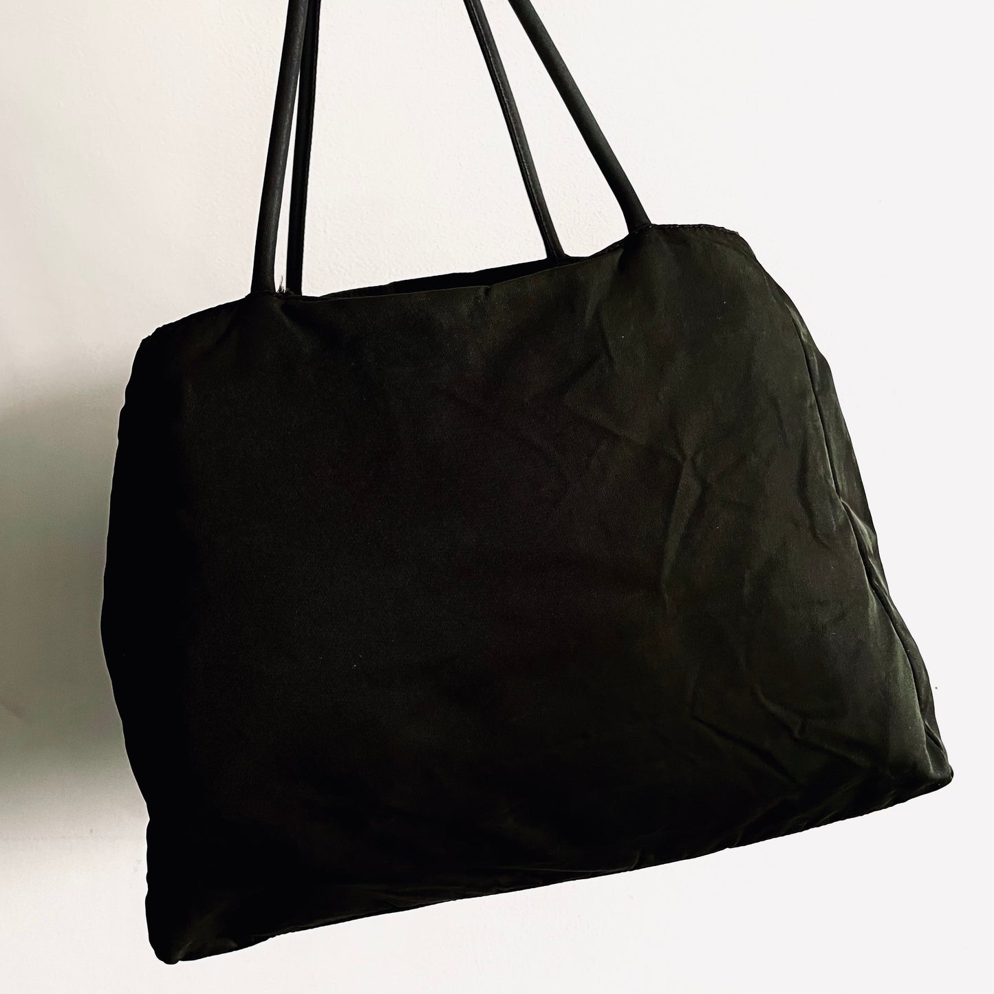 Prada Dark Green Khaki Tessuto Classic Logo Nylon Triangular Structured Tote Bag
