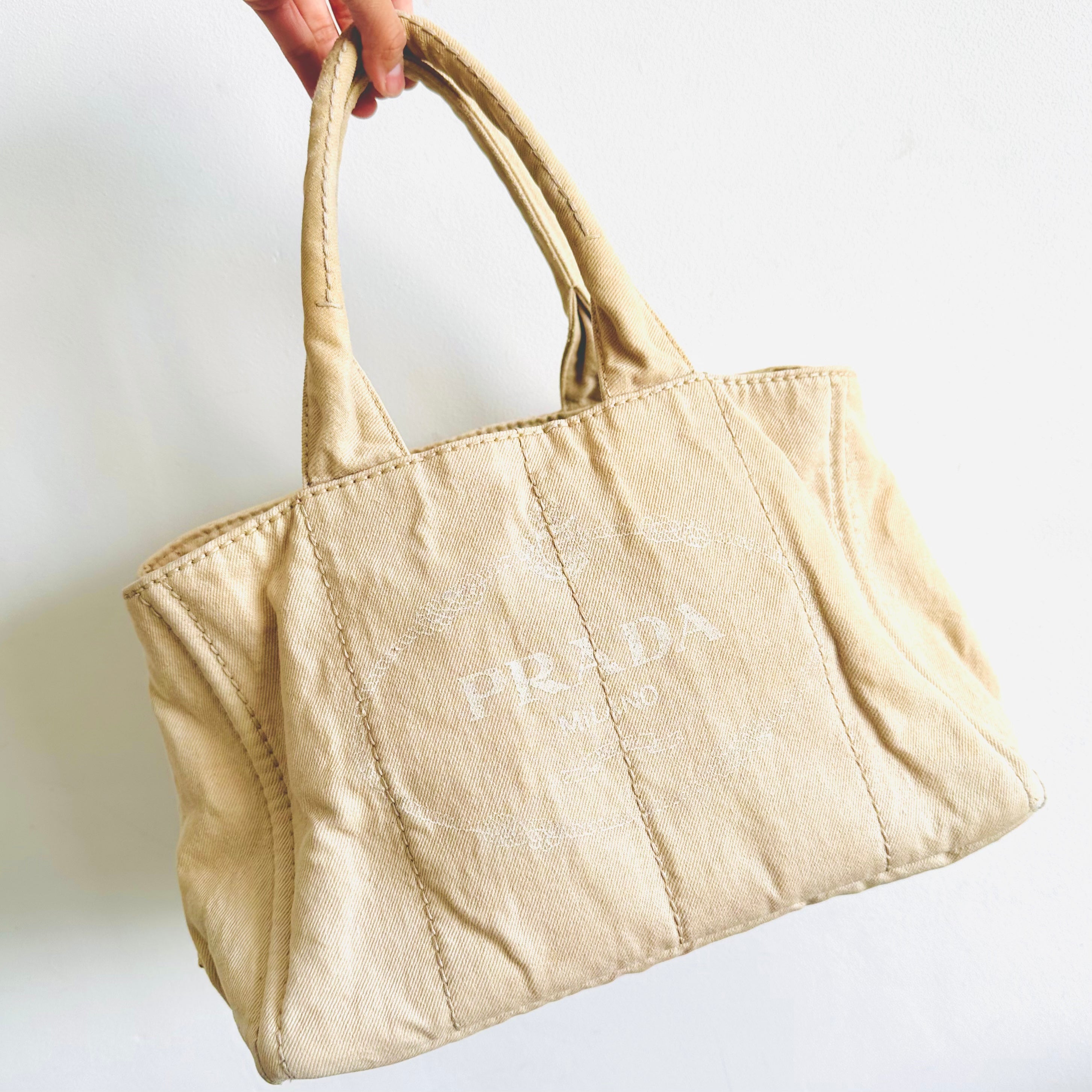 Prada - Beige Linen Logo Tote