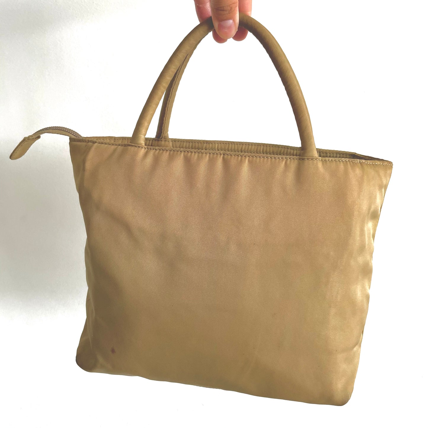 Prada Beige Tessuto Classic Logo Zip Nylon Mini Shopper Tote Bag