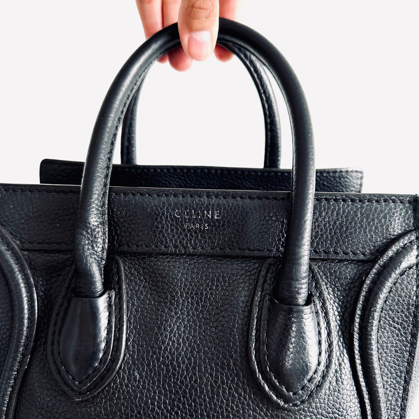 Celine Black Nano Luggage Logo Top Handle Shoulder Sling Bag