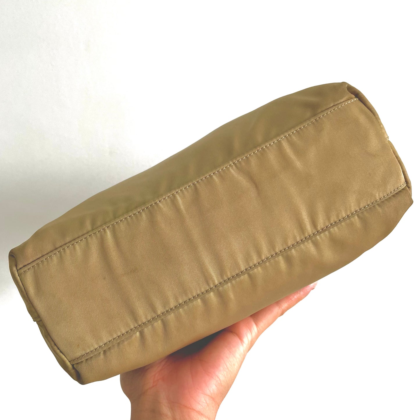 Prada Beige Tessuto Classic Logo Zip Nylon Mini Shopper Tote Bag