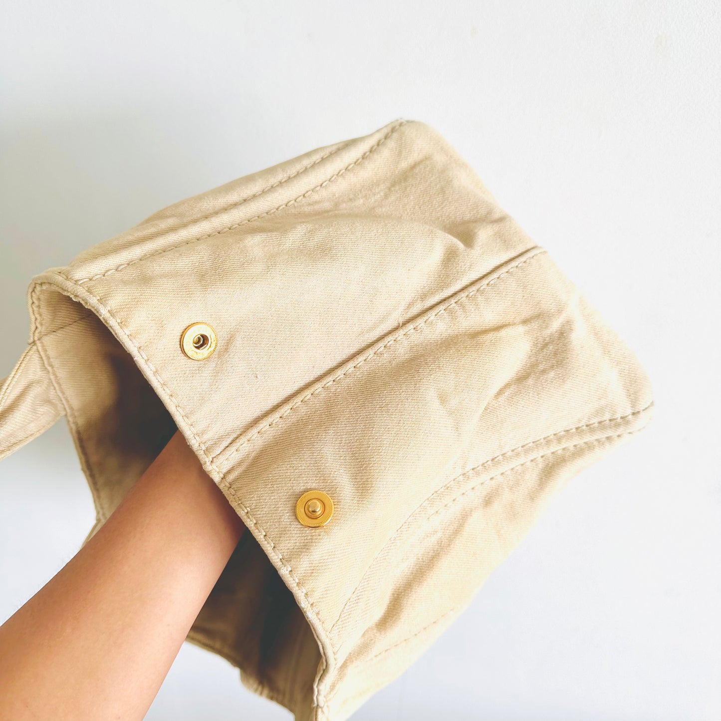 Prada Beige Cream Canapa Small Classic Logo Structured Shopper Tote Bag