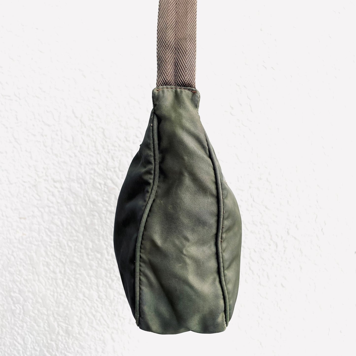 Prada Dark Khaki Tessuto Classic Logo Nylon Hobo Pochette Shoulder Bag