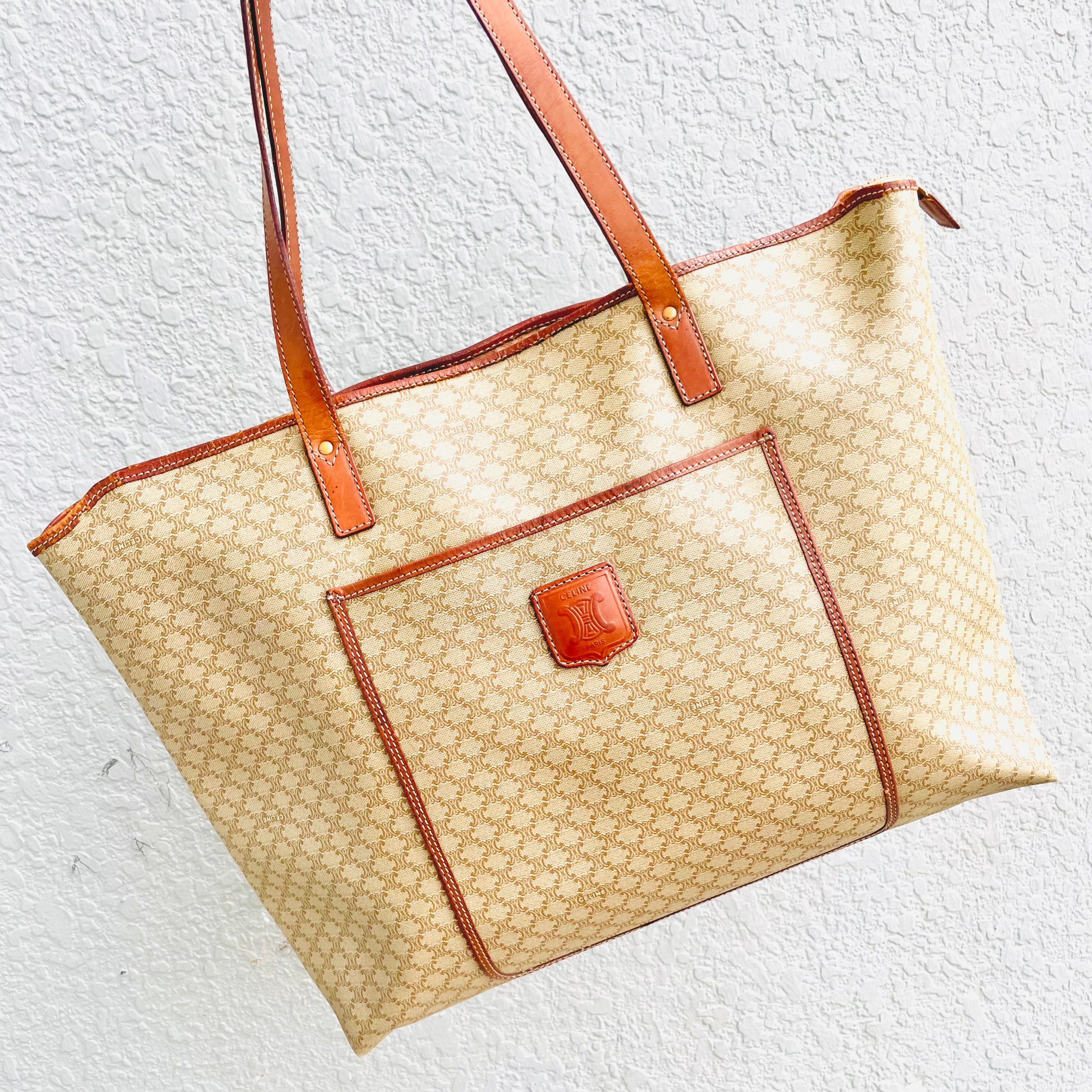 Vintage Celine Triomphe Macadam Monogram Small Structured Tote Bag - free  strap - Shop unmemoire-crafter Handbags & Totes - Pinkoi