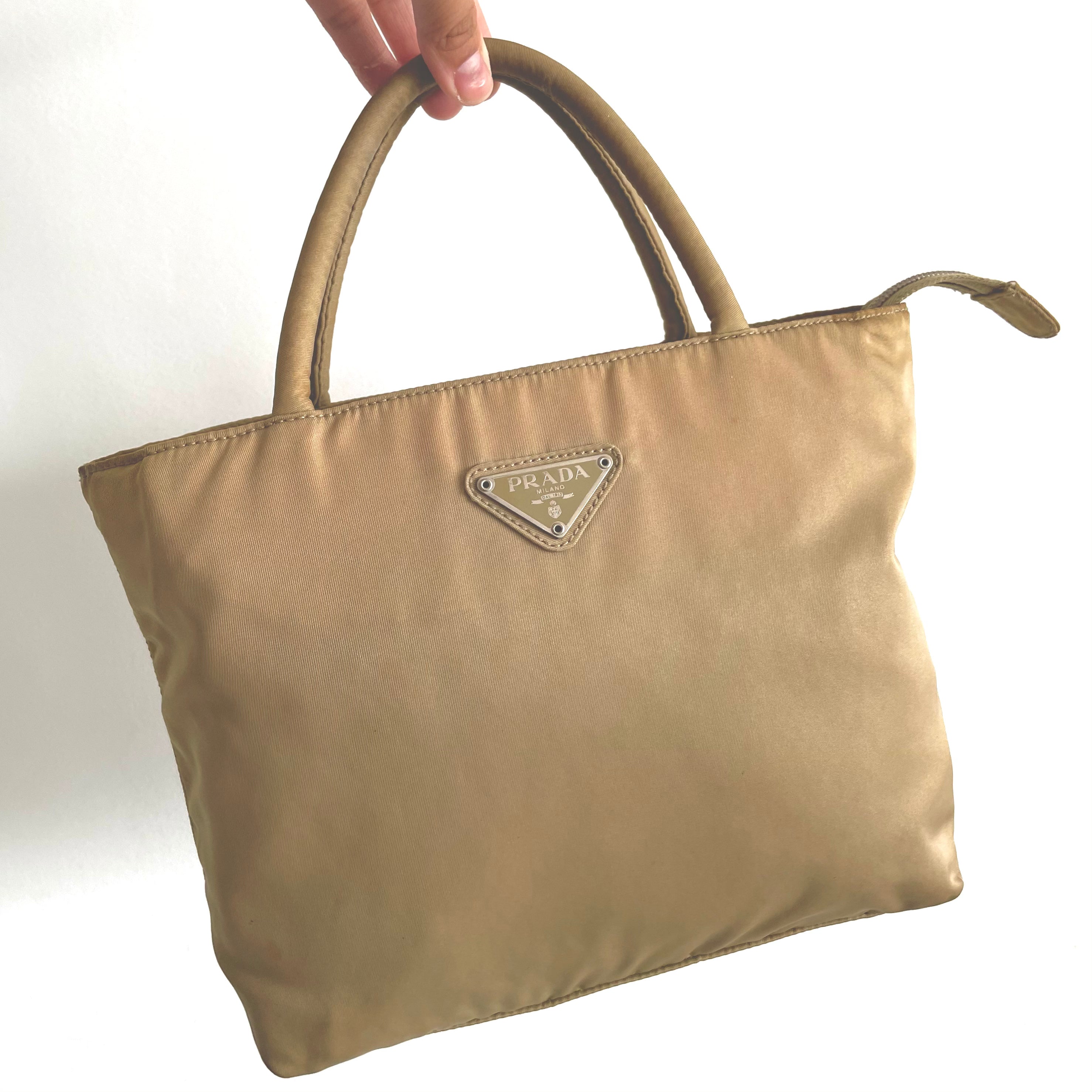 Prada Beige Tessuto Classic Logo Zip Nylon Mini Shopper Tote Bag – Valuxre