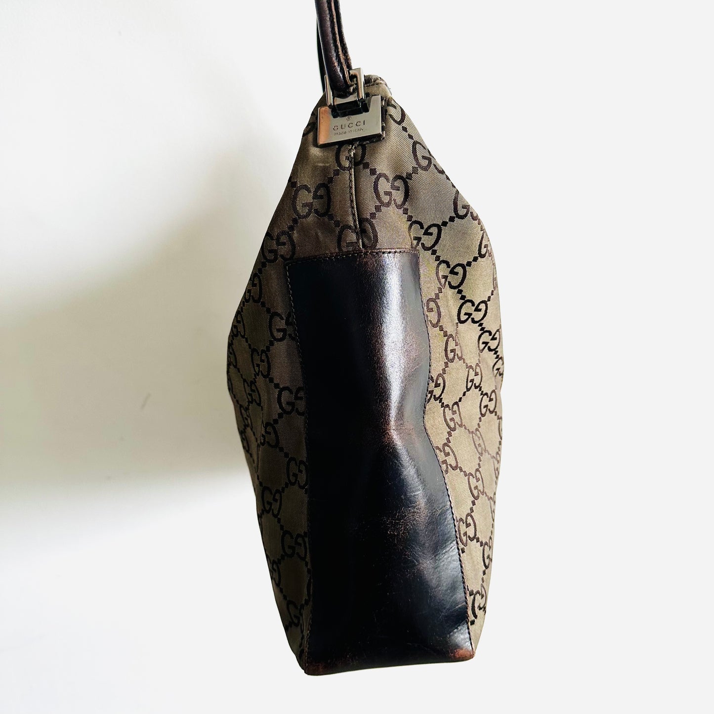 Gucci Beige / Brown Giant GG Monogram Logo Hobo Baguette Shoulder Bag