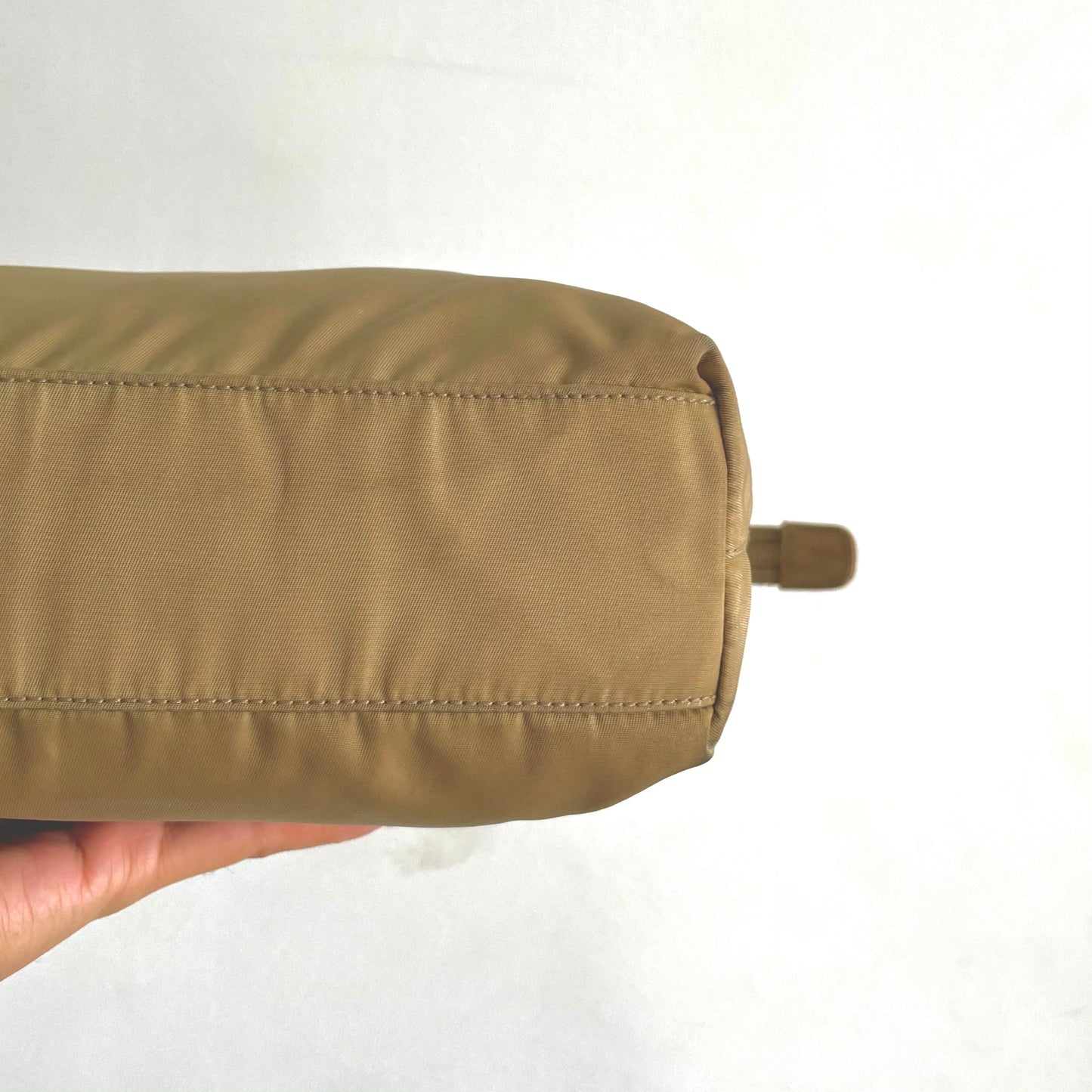 Prada Beige Tessuto Classic Logo Zip Nylon Mini Shopper Tote Bag