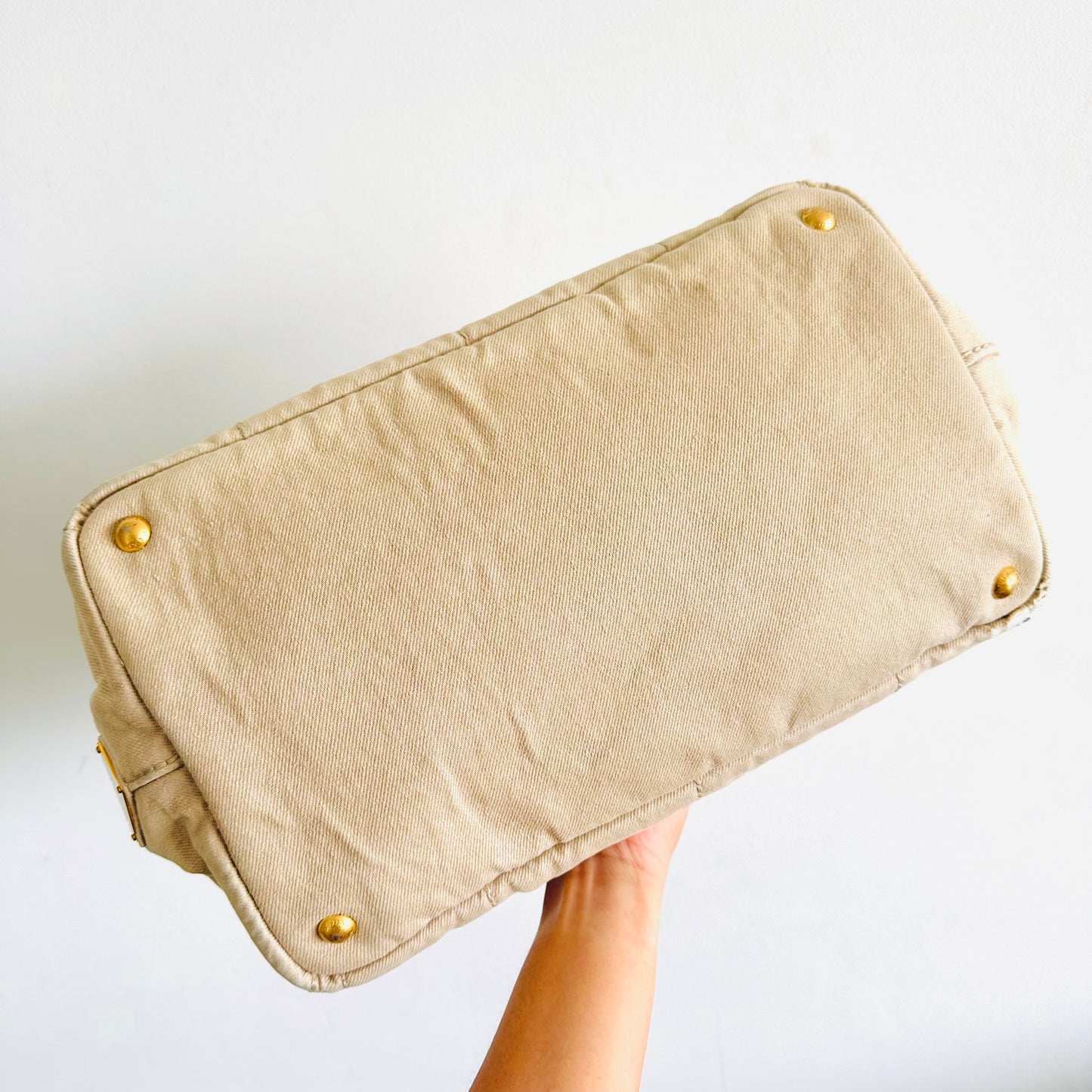 Prada Beige Cream Canapa Small Classic Logo Structured Shopper Tote Bag