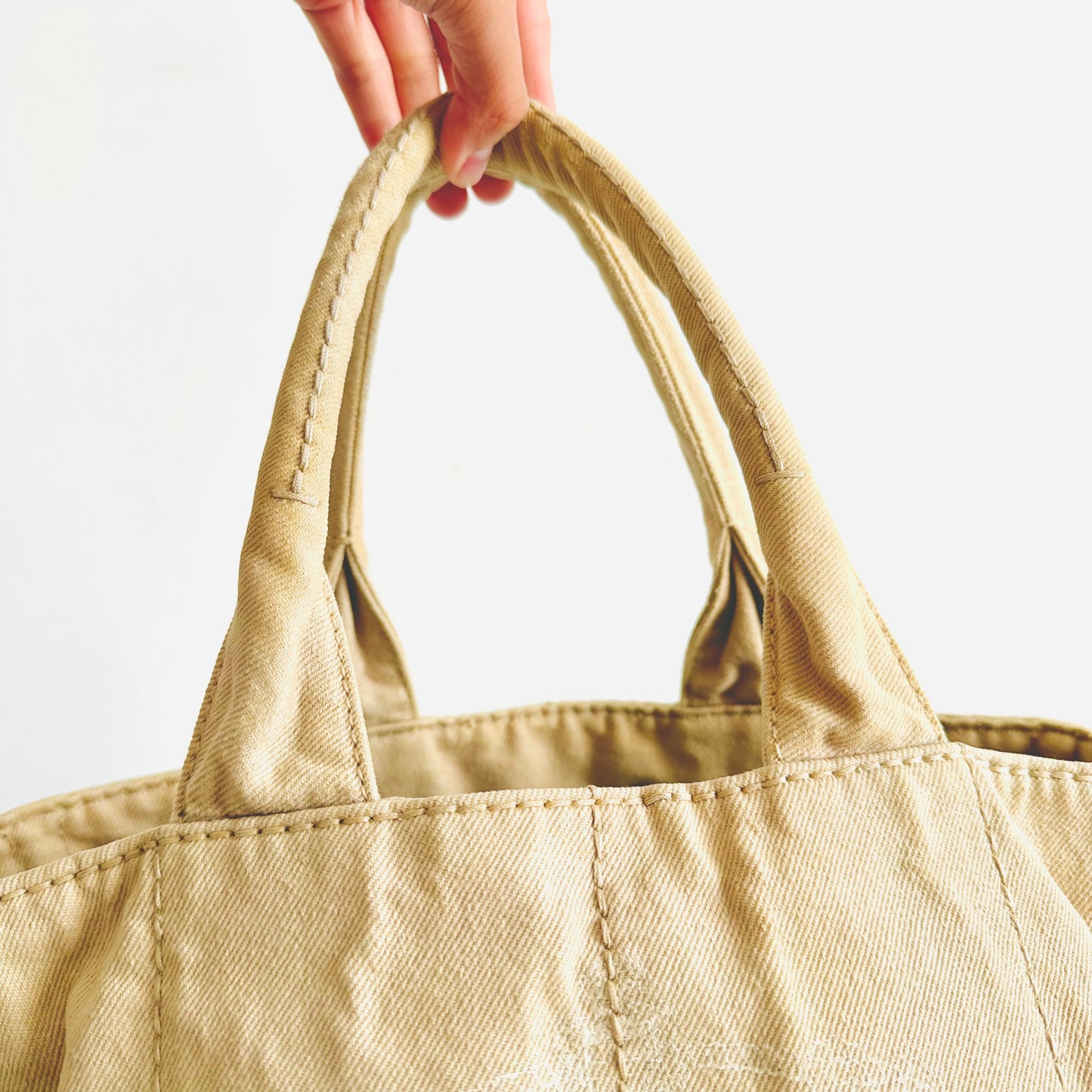 Prada Beige Cream Canapa Small Classic Logo Structured Shopper Tote Bag