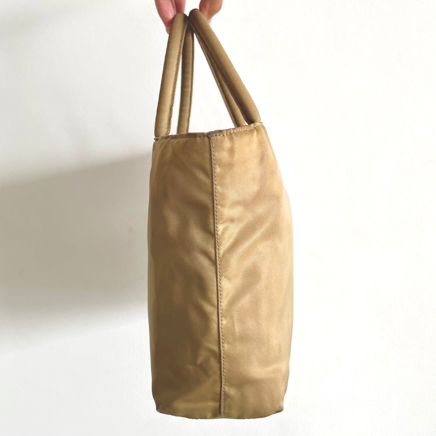 Prada Beige Tessuto Classic Logo Zip Nylon Mini Shopper Tote Bag