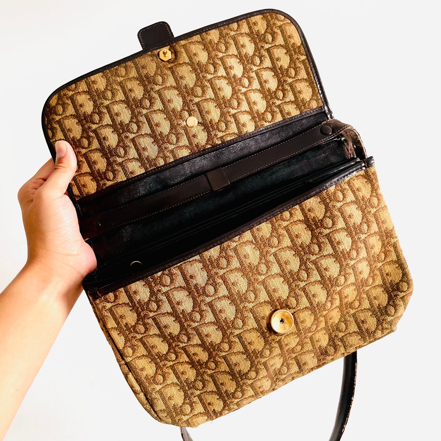 Christian Dior CD Brown Oblique Monogram Logo Small Vintage Shoulder Sling Bag
