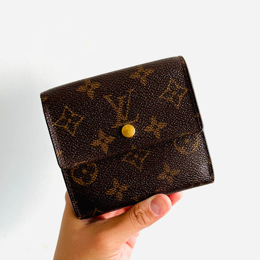 Louis Vuitton LV Elise Classic Monogram GHW Logo Trifold Flap Compact Wallet