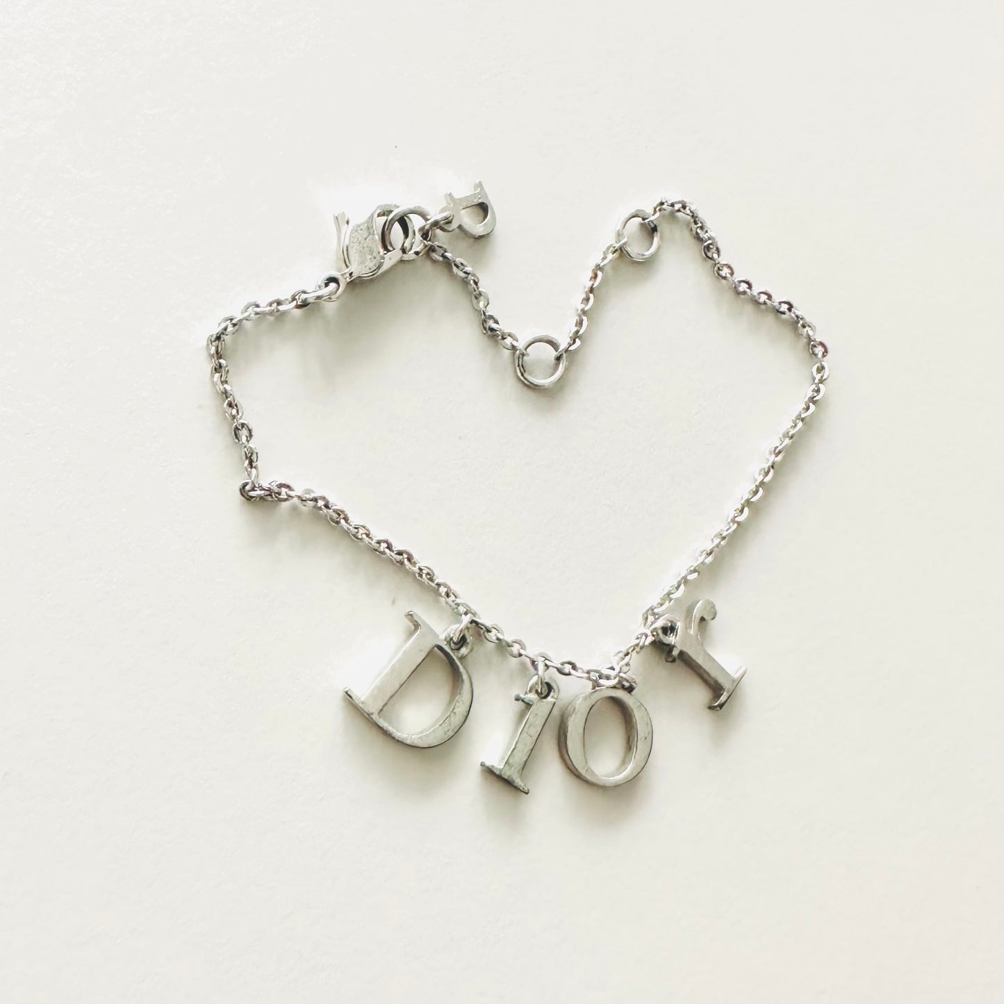 Christian Dior CD Monogram Logo Charms Signature Classic Silver Chain Vintage Bracelet