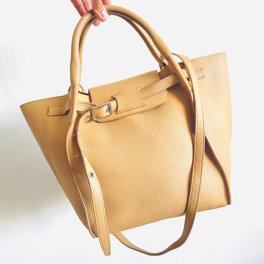 Celine Sand Taupe Beige Small Big Bag With Long Strap Top Handle Shoulder Sling Belt Tote Bag In Supple Grained Calfskin Leather