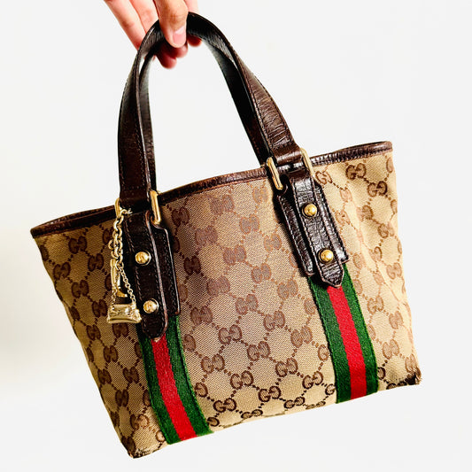 Gucci Beige GG Monogram Logo Sherry Charms Small Shoulder Tote Bag