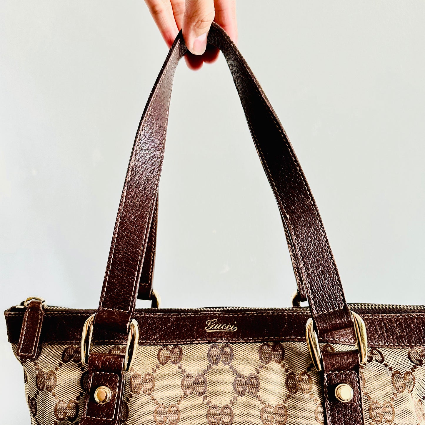 Gucci Beige / Brown Abbey GG Monogram Logo Mini Tote Bag