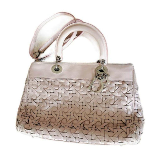 Lady Dior Silver Hardware Blush Pink Woven Leather Bag