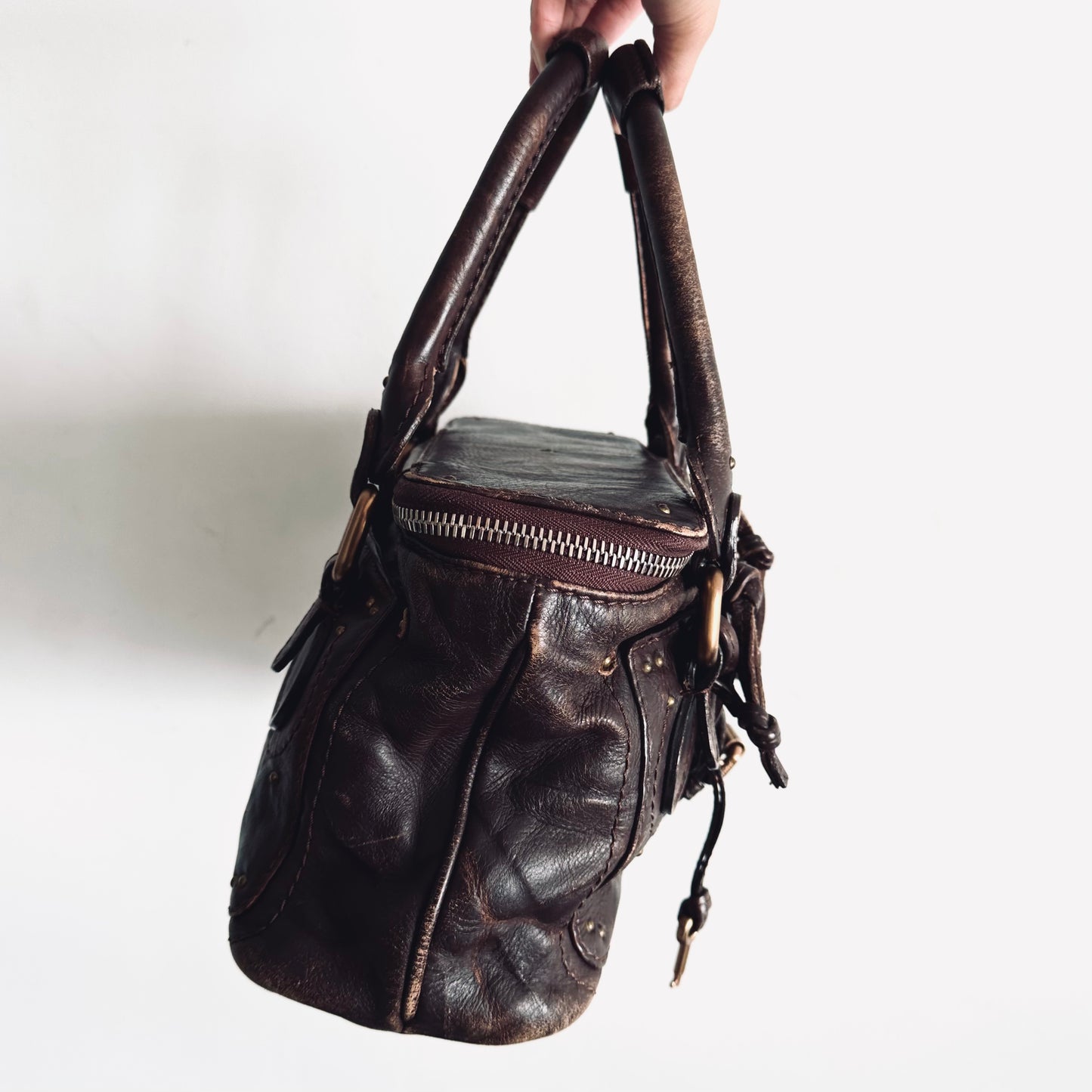 Chloe Dark Brown GHW Classic Leather Top Handle Shoulder Vanity Tote Bag