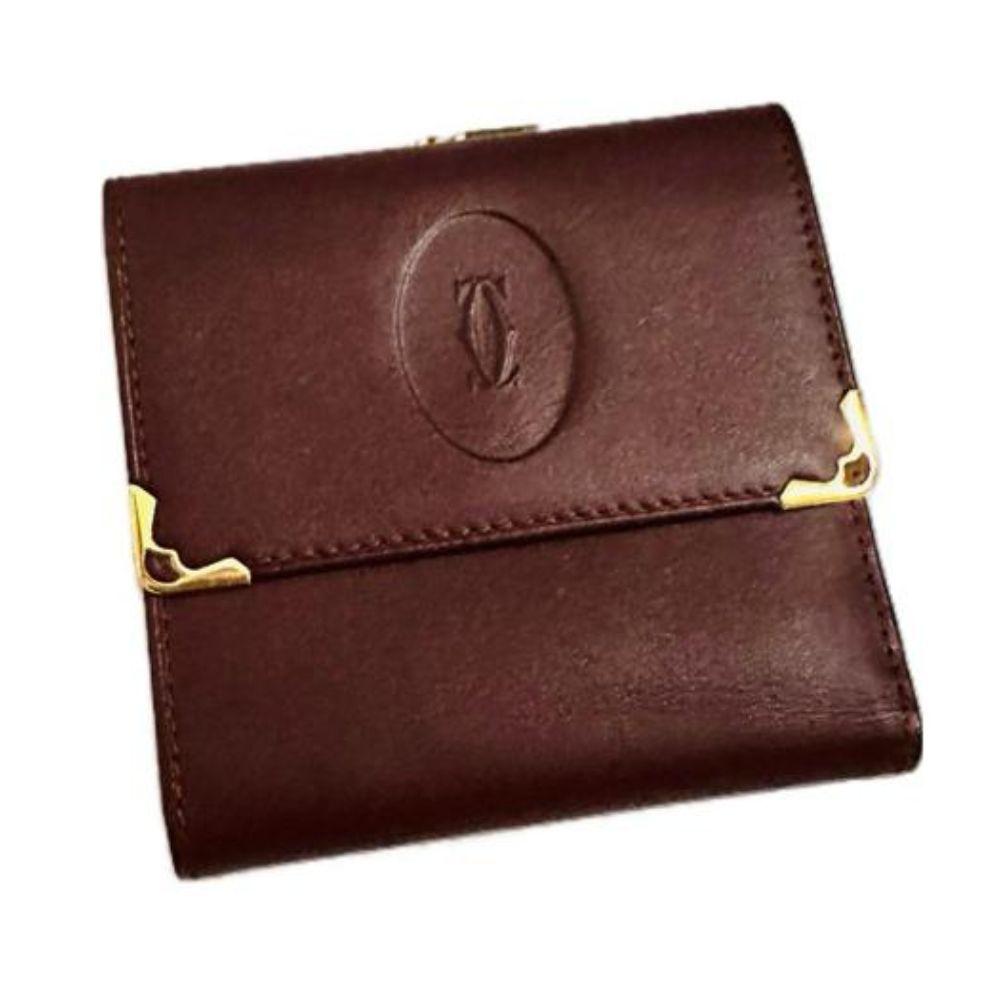 Cartier Maroon Logo Compact Flap Wallet