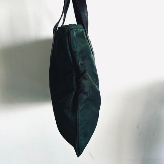 Prada Jade Emerald Green Classic Logo Small Structured Zip Shoulder Tote Bag