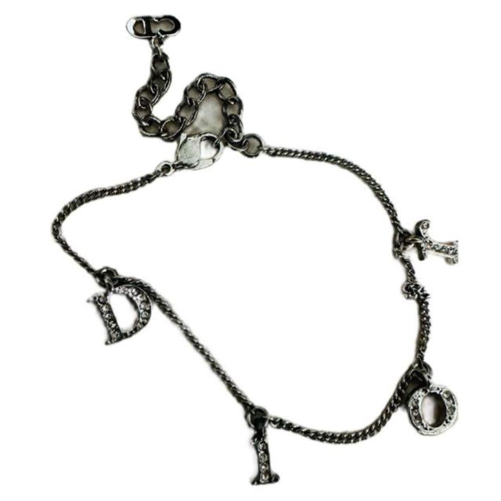 (Up to 23cm) Dior Silver and Crystals Charms Logo Chain Bracelet