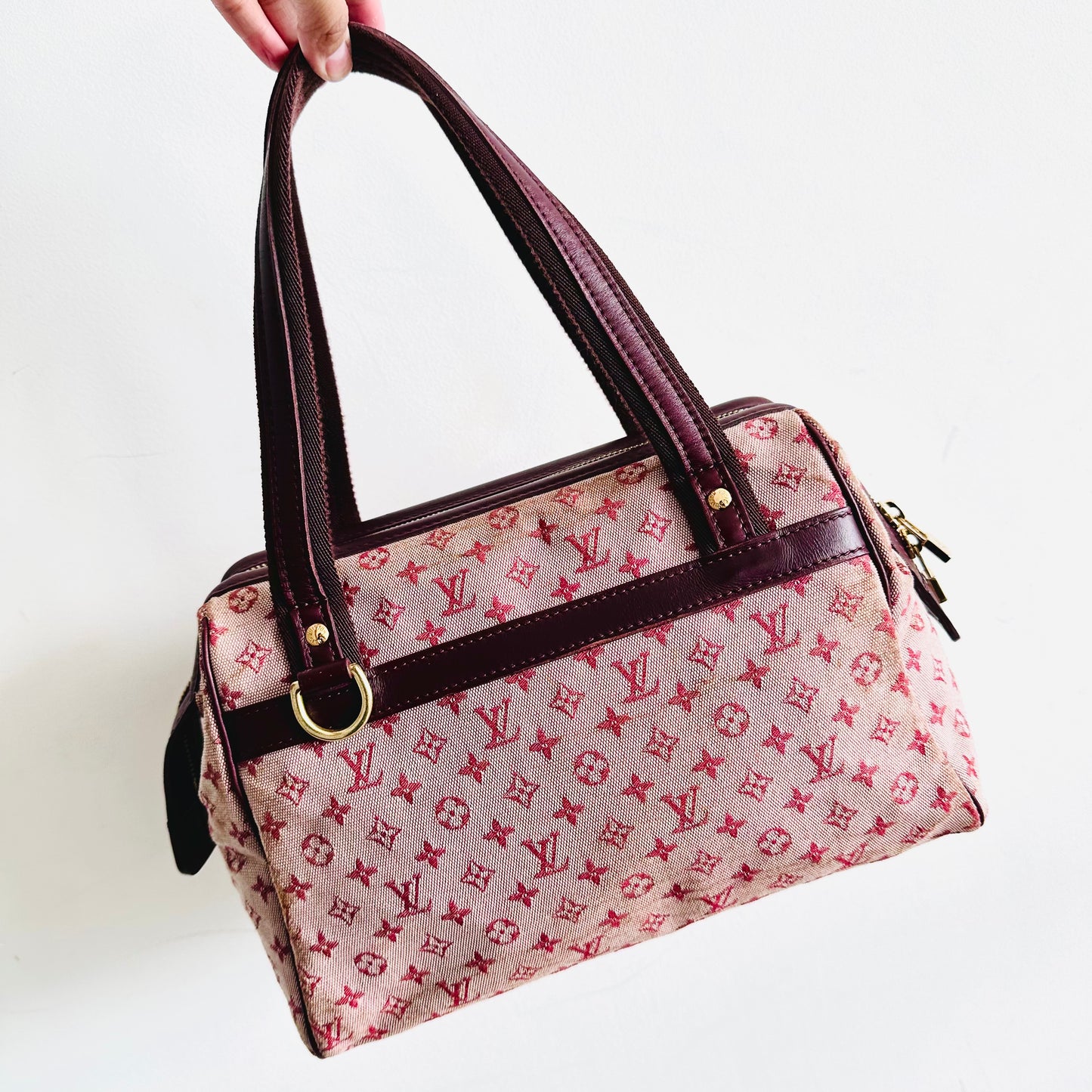 Louis Vuitton LV Josephine PM Mini Lin Pink GHW Monogram Logo Speedy Boston Top Handle Bag