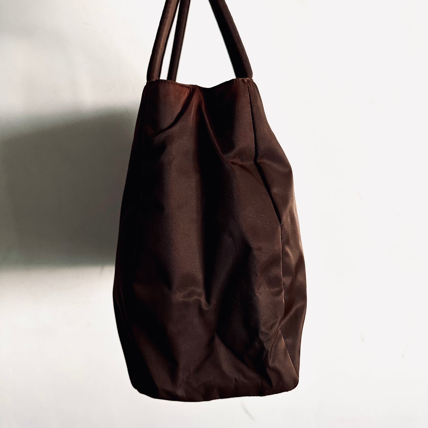 Prada Dark Brown Tessuto City Classic Logo Nylon Structured Shoulder Tote Bag