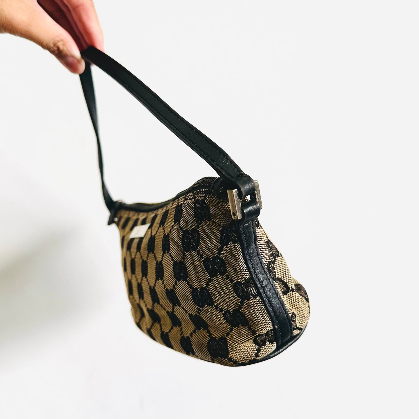 Gucci Black / Ebony GHW GG Monogram Mini Hobo Pochette Shoulder Bag