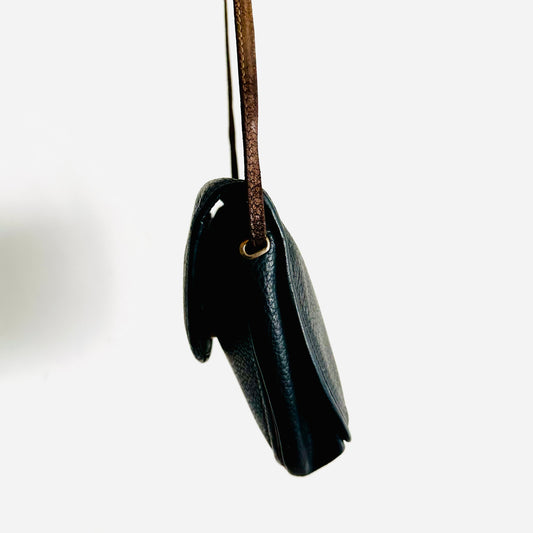 Christian Dior CD Black / Tan Leather Monogram Logo Vintage Flap Mini Oval Shoulder Sling Bag